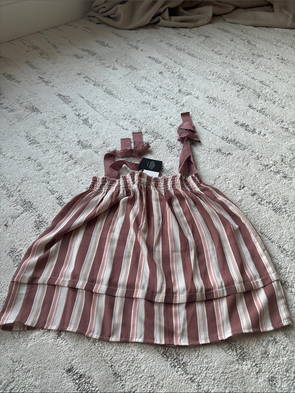 bobeau Girls Striped Tie-Shoulder Tank Top in Dusty Rose and Cream